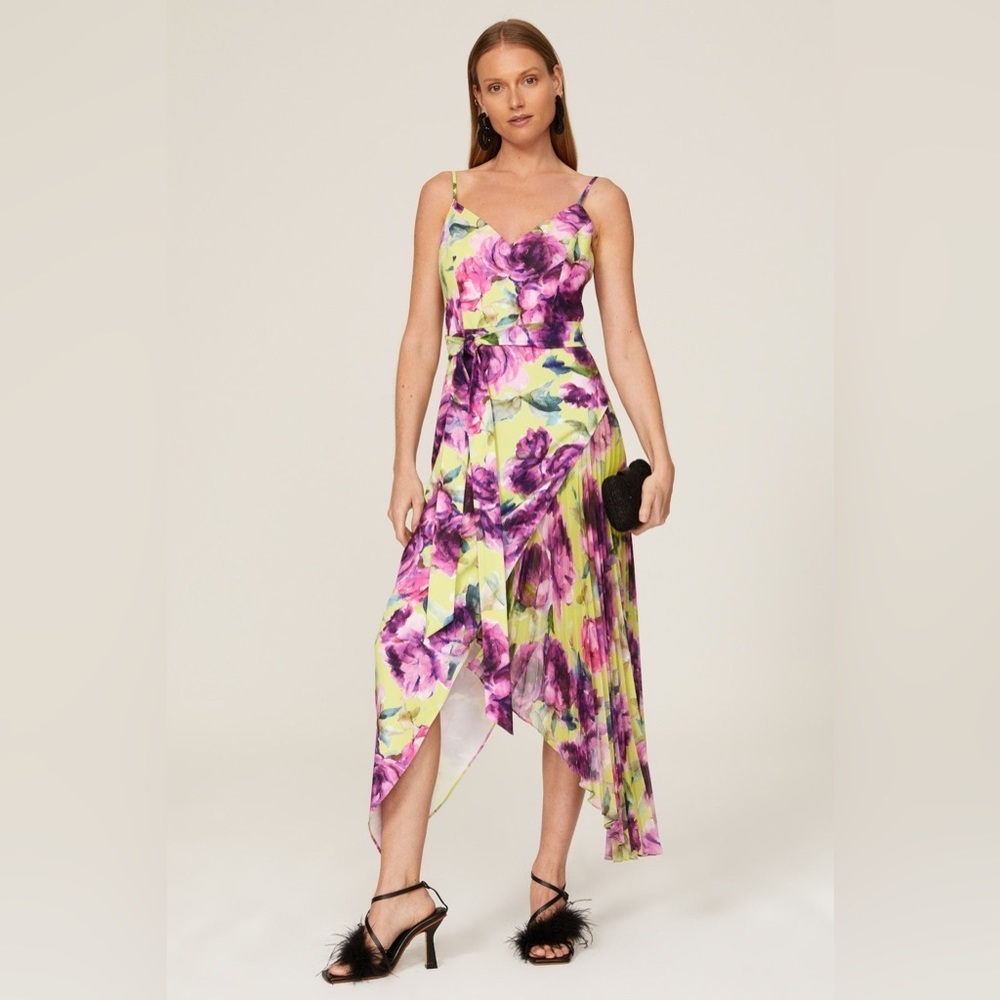 Badgley Mischka Multicolored Pleated Dress Size 6